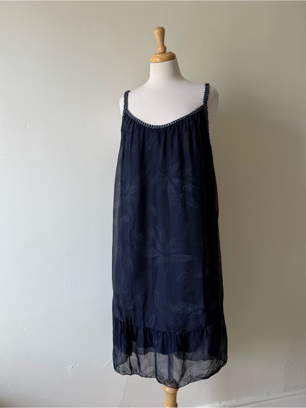 Rosemarine Made in Italy Silk Blend Sheer Navy Slip Dress